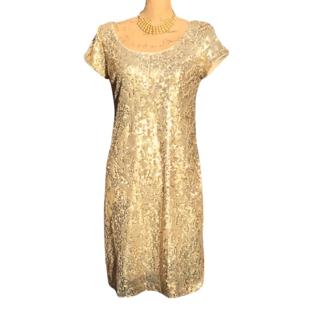 Roz & Ali Gold Sequin Sheath Dress
